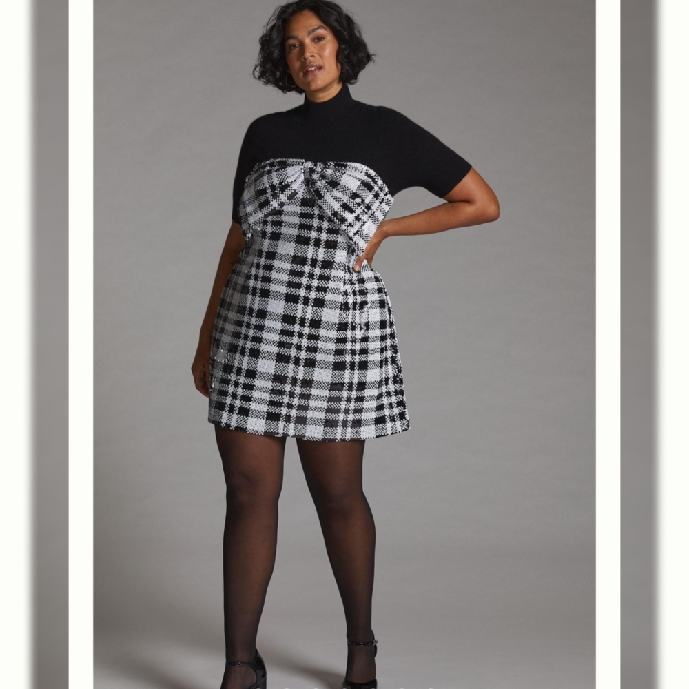 Anthropologie Eva Franco Sequined Plaid Mini Dress Size 18W